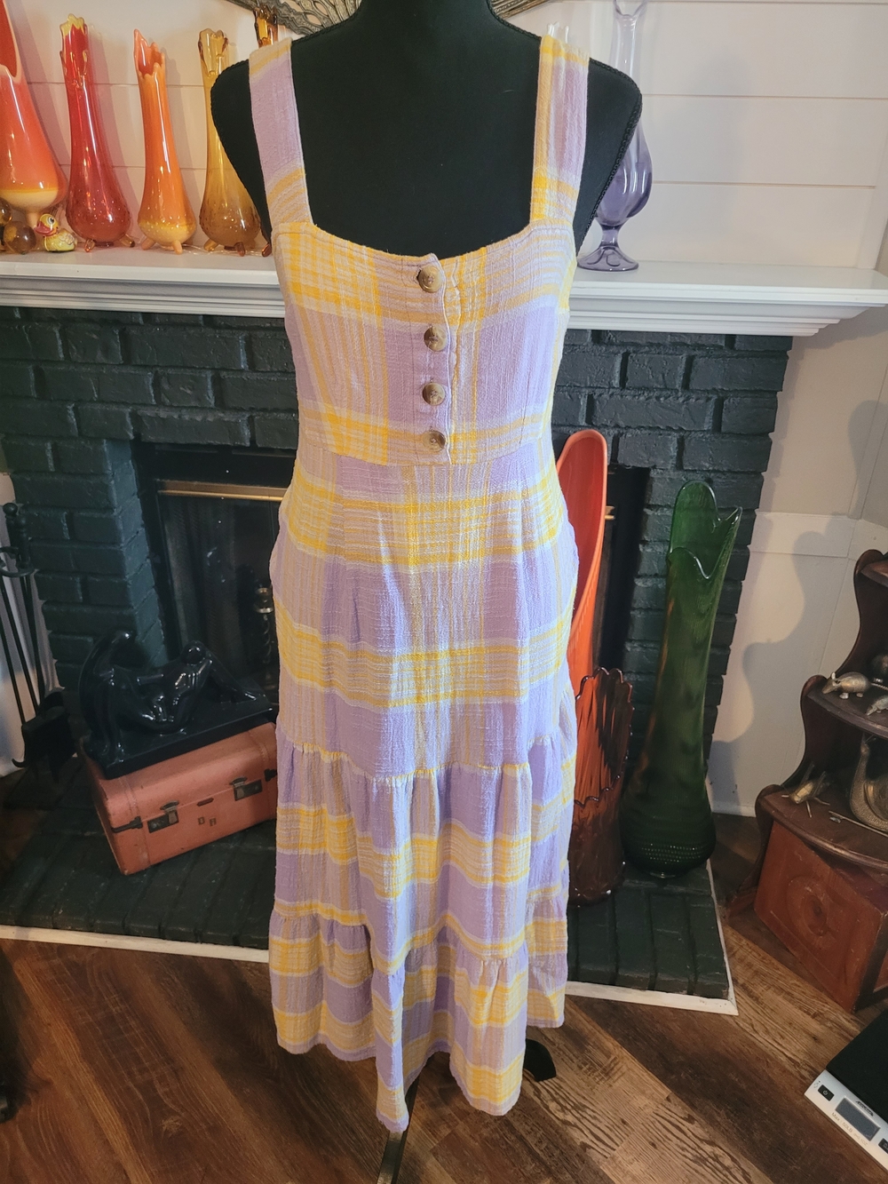 Urban Outfittere Purple Yellow Plaid Maxi Dress